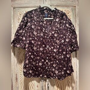 NWOT Gap Floral Puff Sleeve Shirt /Brown, XXL/